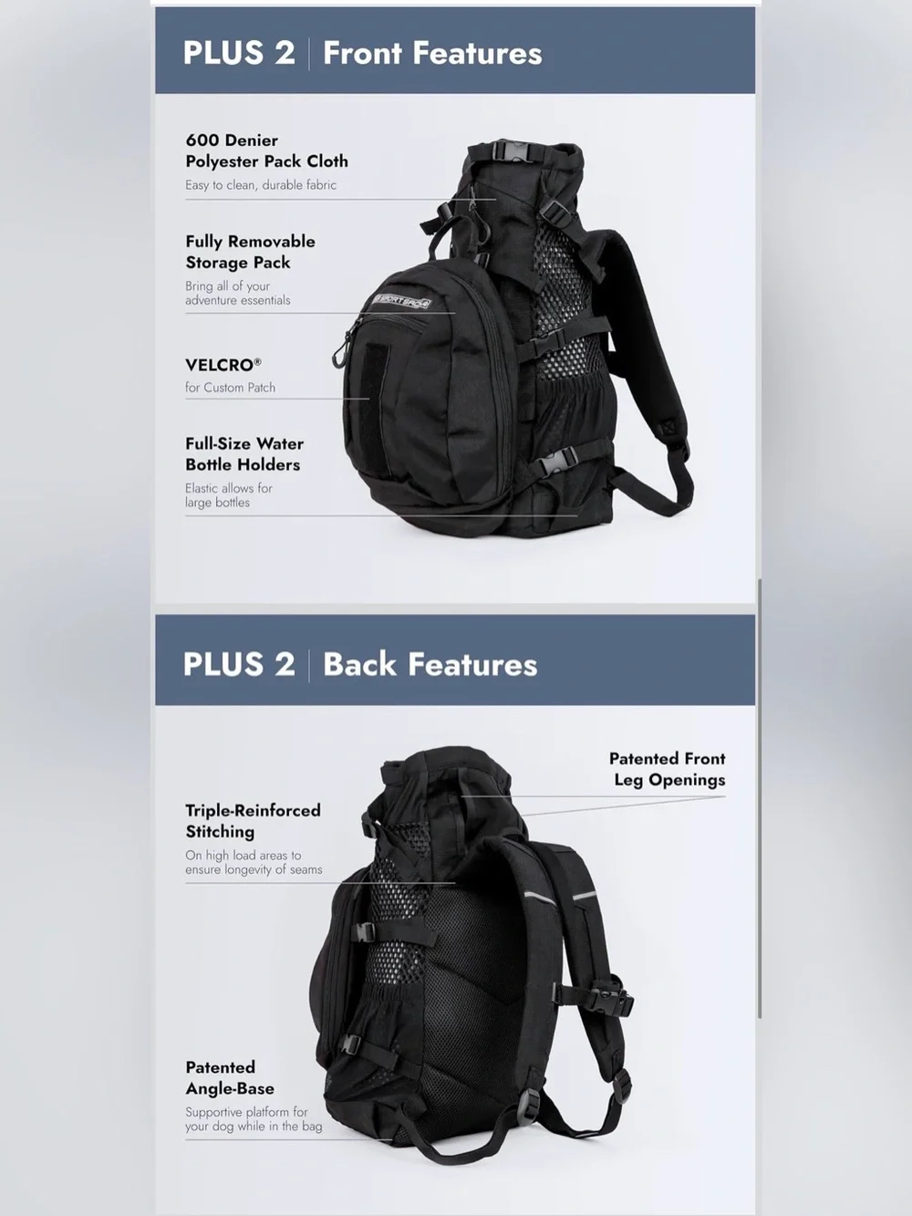 K9 Sport Sack Jet Black Plus 2 The Original Dog Backpack Carrier sz L